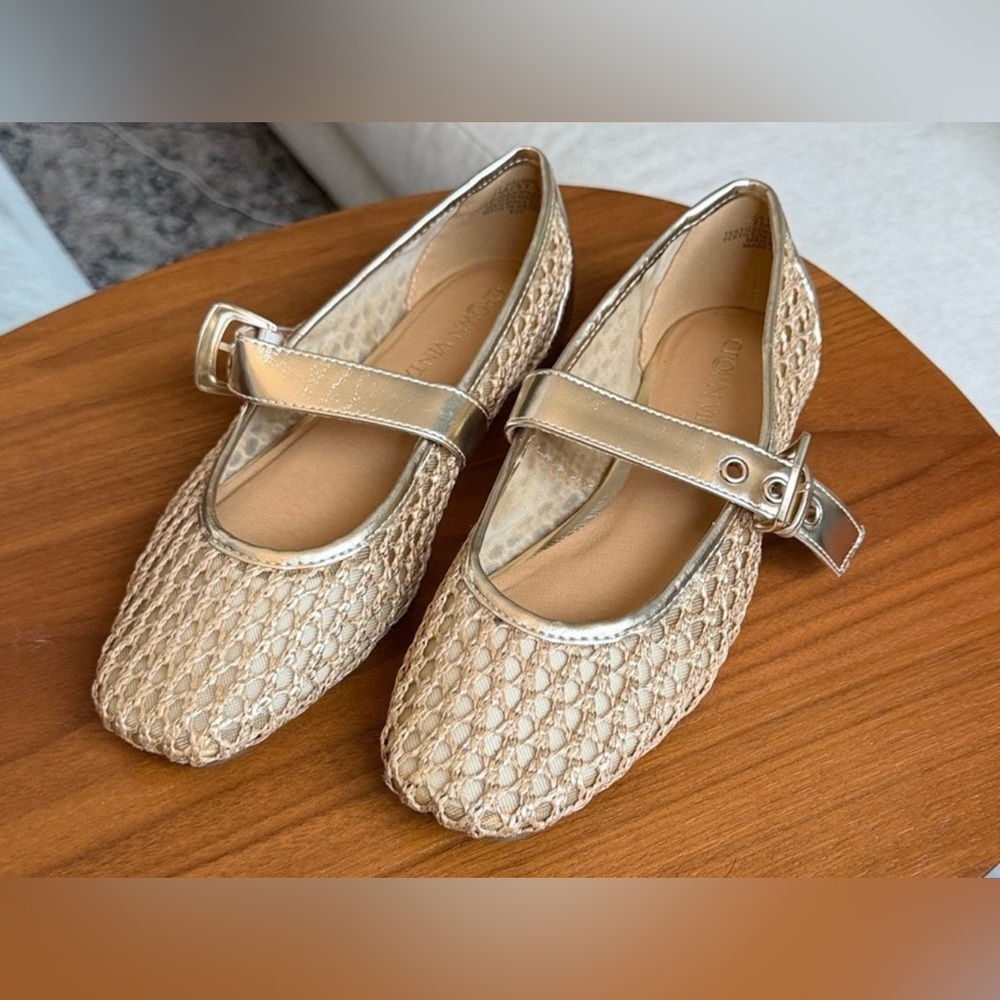 Crown Vintage | Nalahni Mary Jane | Balletcore | Flat | Woven Raffia | Gold - Picture 9 of 9
